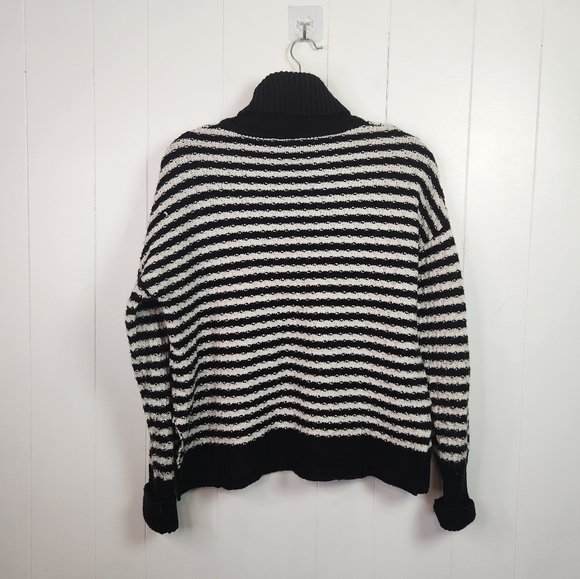 Gap Oversized Black & White Turtleneck Cowl Sweater Merino Wool Slouchy Medium - Picture 3 of 5